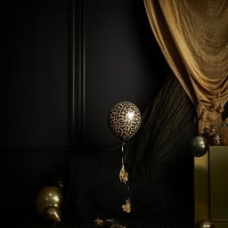 A luxurious scene with a black and gold balloon Featured prominently against a beautifully contrasted background