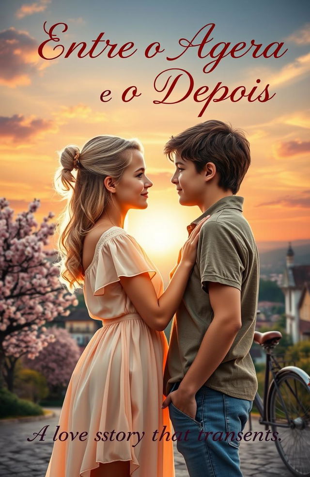 A captivating cover for a young adult romance novel titled "Entre o Agora e o Depois"