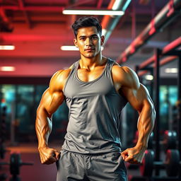 An inspiring image of a strong individual showcasing their muscles, standing confidently in a powerful pose