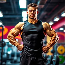 An inspiring image of a strong individual showcasing their muscles, standing confidently in a powerful pose