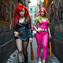 A sexy and beautiful 18-year-old girl with long, messy flame red hair and crystal blue eyes, featuring bright frosted pastel blue eye shadow, thick black eye liner, thick black mascara, and long eyelashes