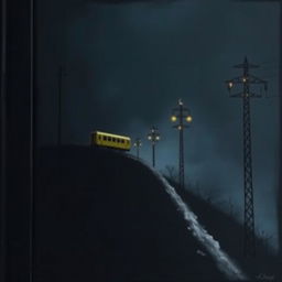A black book cover featuring a dark, atmospheric scene with a side view of a single-track railway running over a hill