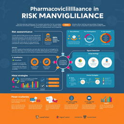 An innovative poster design showcasing a comprehensive risk management plan in pharmacovigilance