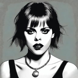 A high-quality digital art image presents a woman who closely resembles the actress Fairuza Balk