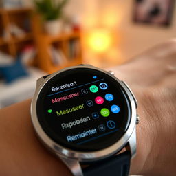 A close-up of a smartwatch display showing a detailed medication dosage schedule and reminders