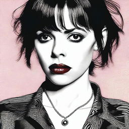 A high-quality digital art image presents a woman who closely resembles the actress Fairuza Balk