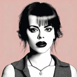 A high-quality digital art image presents a woman who closely resembles the actress Fairuza Balk