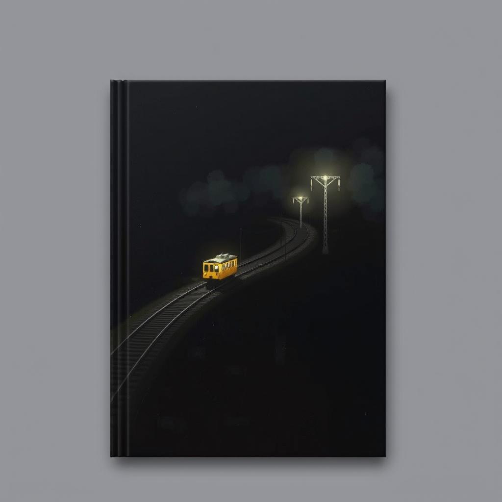 A black book cover (6 x 9 inches) featuring a side-view composition of a single-track railway running over a hill