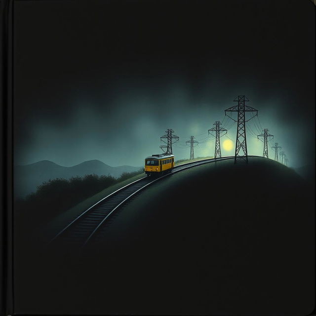 A black book cover (6 x 9 inches) featuring a side-view composition of a single-track railway running over a hill