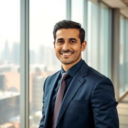 A professional portrait of a successful business person named Ahmed Al-Tawzeef, who is presenting a modern and confident image