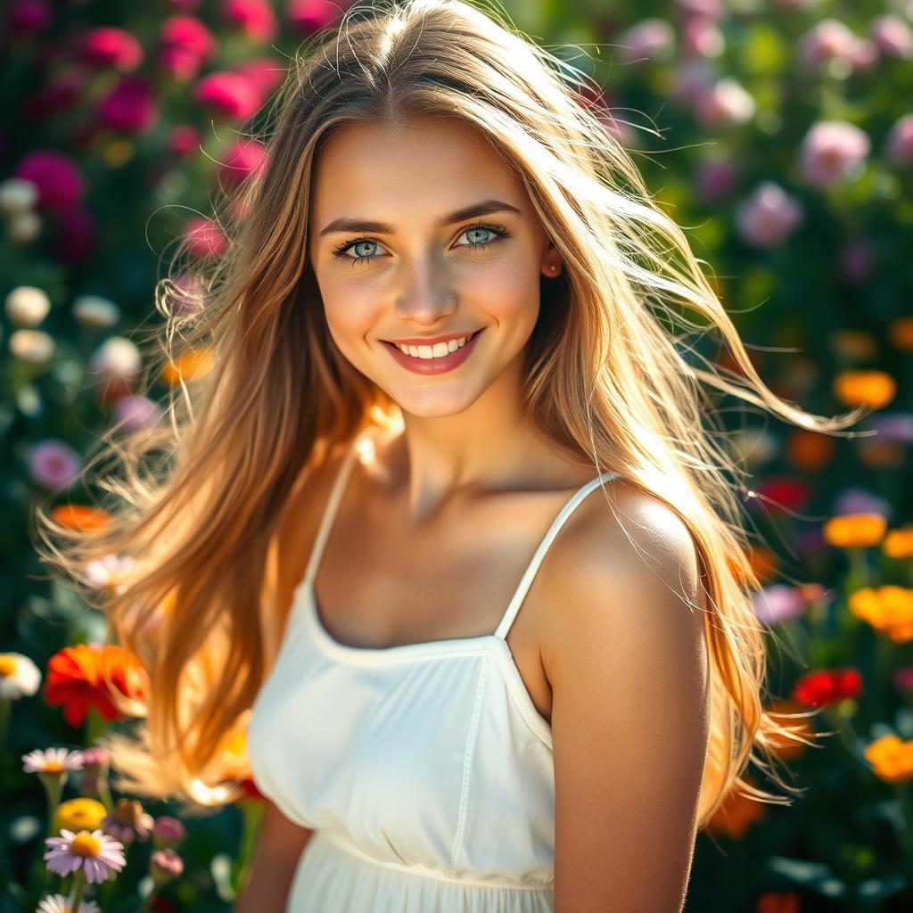 A beautiful close-up portrait of a young woman with long, flowing hair and striking blue eyes