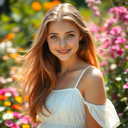 A beautiful close-up portrait of a young woman with long, flowing hair and striking blue eyes