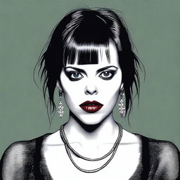 This is a high-quality digital art image that features a woman bearing a strong resemblance to actress Fairuza Balk