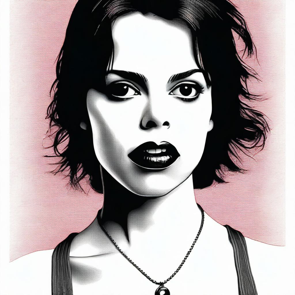 This is a high-quality digital art image that features a woman bearing a strong resemblance to actress Fairuza Balk