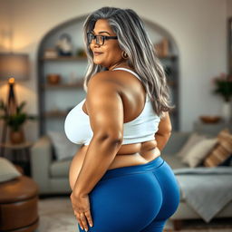A 55-year-old plus-size Indian woman with a voluptuous body and sensual curves, featuring large breasts and wide hips