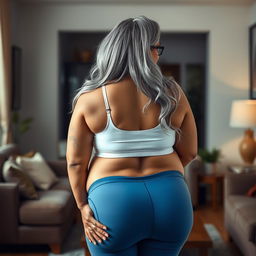 A 55-year-old plus-size Indian woman with a voluptuous body and sensual curves, featuring large breasts and wide hips