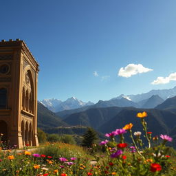 A picturesque view of the Saqqez region in Iran, showcasing stunning mountainous landscapes with lush greenery and traditional Persian architecture