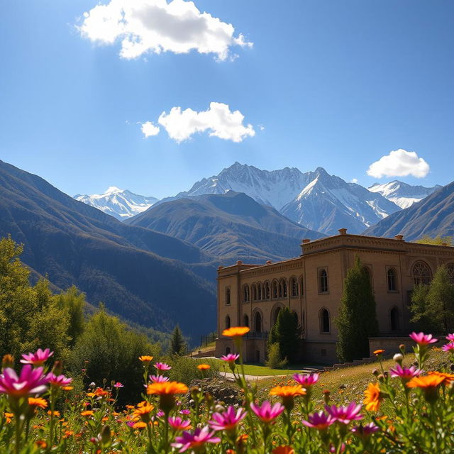 A picturesque view of the Saqqez region in Iran, showcasing stunning mountainous landscapes with lush greenery and traditional Persian architecture