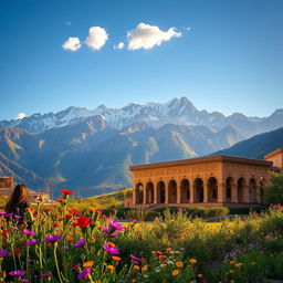 A picturesque view of the Saqqez region in Iran, showcasing stunning mountainous landscapes with lush greenery and traditional Persian architecture
