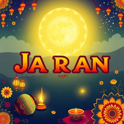 A vibrant and colorful background for a Jagran poster, featuring traditional Indian elements such as intricate mandala designs, lanterns, and floral patterns
