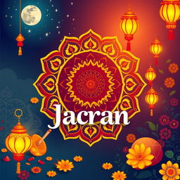 A vibrant and colorful background for a Jagran poster, featuring traditional Indian elements such as intricate mandala designs, lanterns, and floral patterns