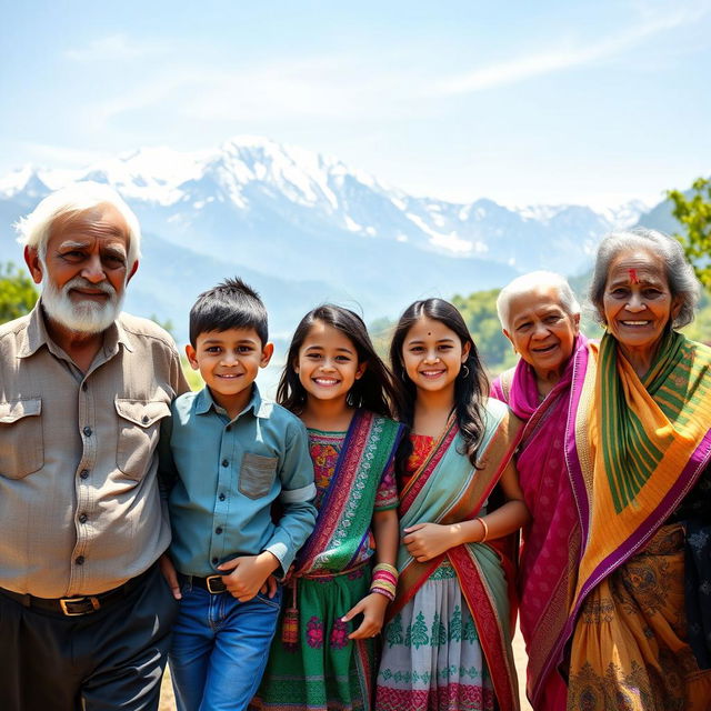 A picturesque scene featuring four people walking together, embodying a joyful spirit