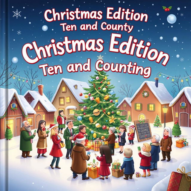 A charming and whimsical illustration for a Christmas-themed political storybook titled 'Christmas Edition Ten and Counting'