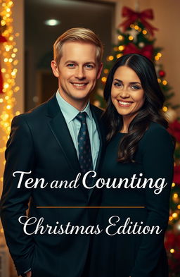 A Christmas-themed portrait of a young blonde-haired male politician, dressed in a smart suit, standing alongside his dark-haired girlfriend, who is wearing a stylish holiday dress