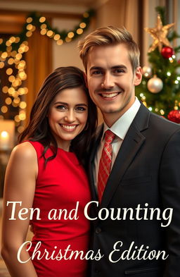 A Christmas-themed portrait of a young blonde-haired male politician, dressed in a smart suit, standing alongside his dark-haired girlfriend, who is wearing a stylish holiday dress