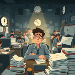 A conceptual illustration depicting the emotional state of individuals experiencing burnout at work