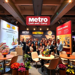 A vibrant photo zone designed for a METRO Cash and Carry conference, showcasing the company's international wholesale trading focus on the HoReCa sector and private entrepreneurs