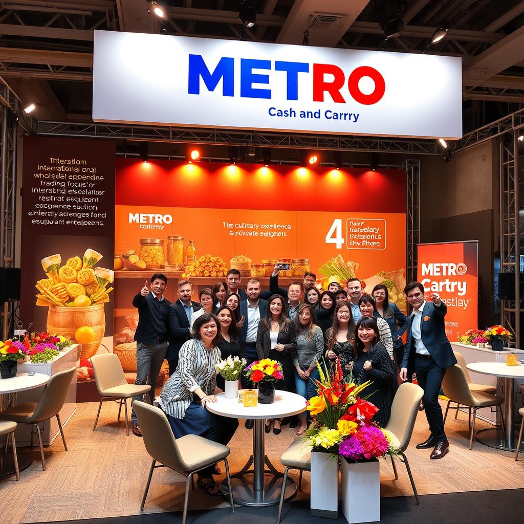 A vibrant photo zone designed for a METRO Cash and Carry conference, showcasing the company's international wholesale trading focus on the HoReCa sector and private entrepreneurs