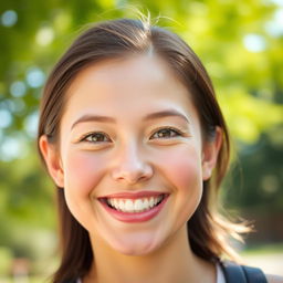 A close-up portrait of a person with a warm and inviting smile