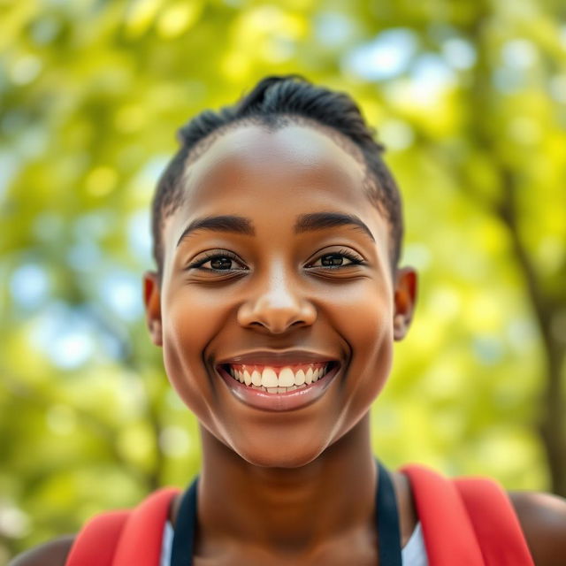 A close-up portrait of a person with a warm and inviting smile