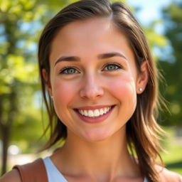 A close-up portrait of a person with a warm and inviting smile