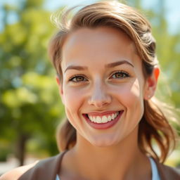 A close-up portrait of a person with a warm and inviting smile