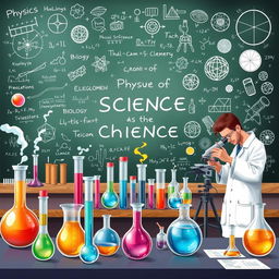 A visually striking science-themed illustration that showcases various scientific disciplines