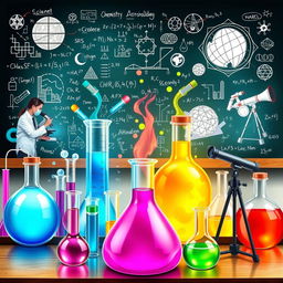 A visually striking science-themed illustration that showcases various scientific disciplines