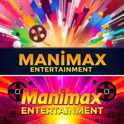 A vibrant and engaging Facebook cover image for 'Manimax Entertainment', highlighting the essence of entertainment with a dynamic and colorful design