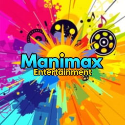 A vibrant and engaging Facebook cover image for 'Manimax Entertainment', highlighting the essence of entertainment with a dynamic and colorful design