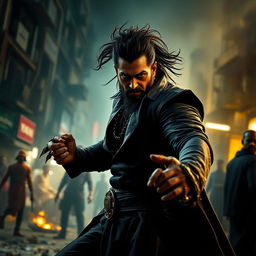 A dramatic scene showcasing a powerful and intense villain, inspired by the character Rolax from the movie Vikram