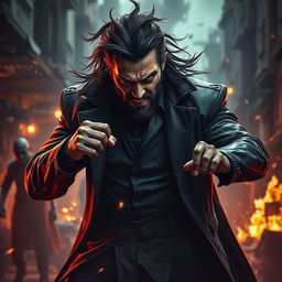 A dramatic scene showcasing a powerful and intense villain, inspired by the character Rolax from the movie Vikram