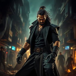 A dramatic scene showcasing a powerful and intense villain, inspired by the character Rolax from the movie Vikram