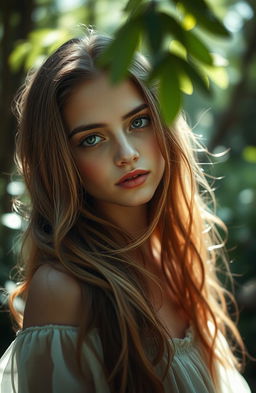 A young woman with a captivating soulful expression, her eyes sparkling with depth and emotion