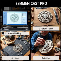 A detailed visual representation of the emblem casting process
