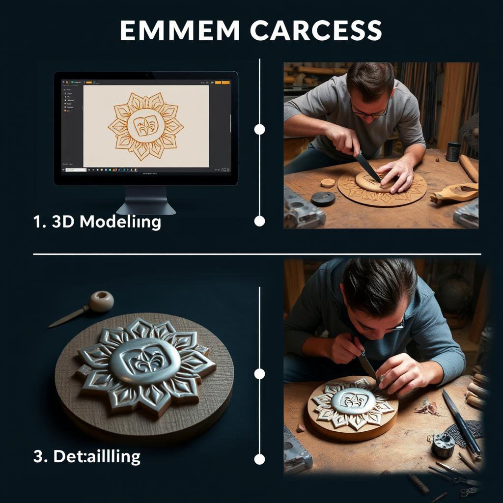 A detailed visual representation of the emblem casting process