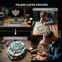 A detailed visual representation of the emblem casting process
