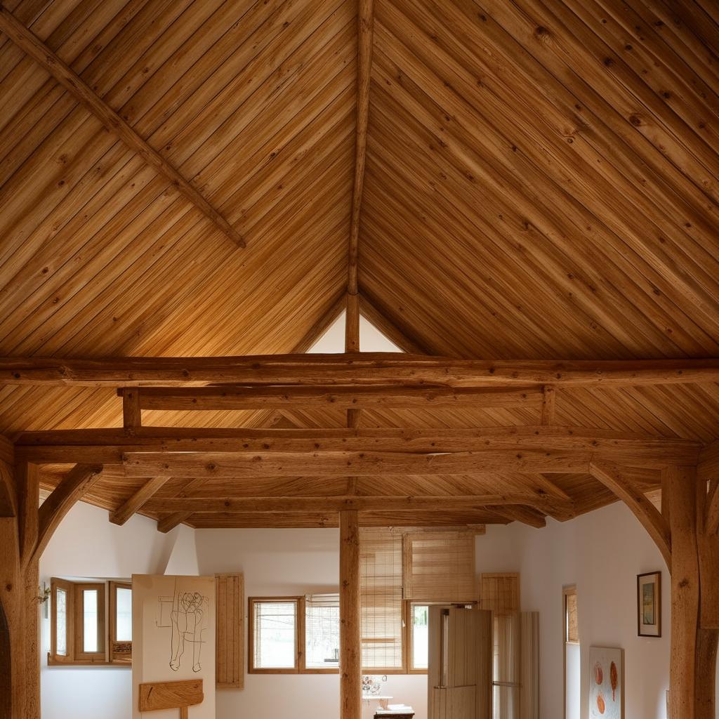 A creative and inspiring art studio inside a museum, characterized by a traditional wooden ceiling.