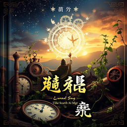 A captivating book cover titled 'Mخالب الزمن' featuring a surreal and enchanting blend of time-themed elements