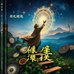 A captivating book cover titled 'Mخالب الزمن' featuring a surreal and enchanting blend of time-themed elements